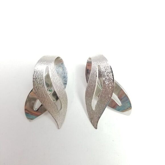 Vintage Sarah Coventry Silver Tone Modernist Clip On Earrings, Retro 80s Design - Picture 6 of 6